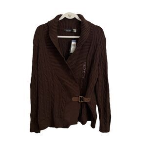 Lauren Ralph Lauren Black Label Sweater XXL Brown Knit Buckle Cardigan NWT